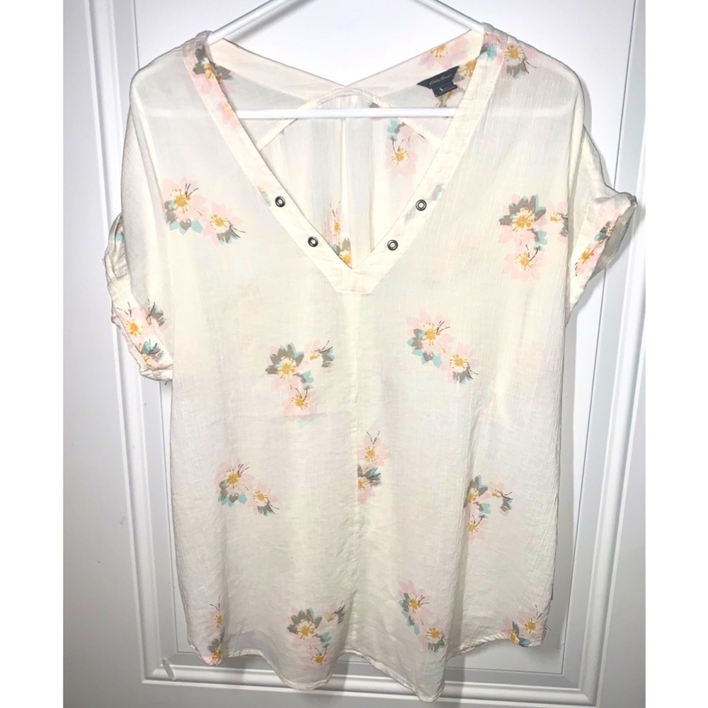 Eddie Bauer Sheer white Floral Blouse XL